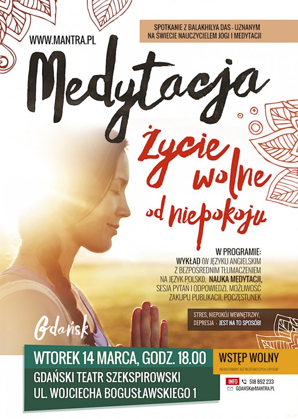 Medytacja - życie wolne od niepokoju - wykład Gdańsk - plakat